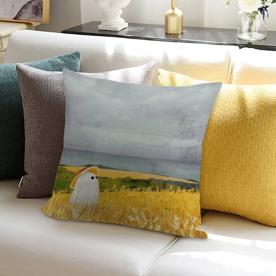 There's A Ghost in The Wheat Field Again... Soft Shrink-Resistant Throw Pillow