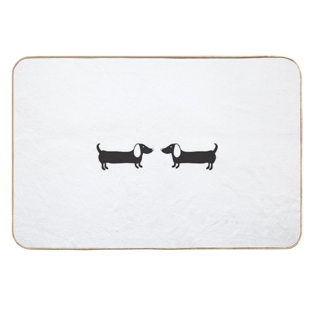 Couple of Dachshund Illustration in Black  Absorbent Bath Mat