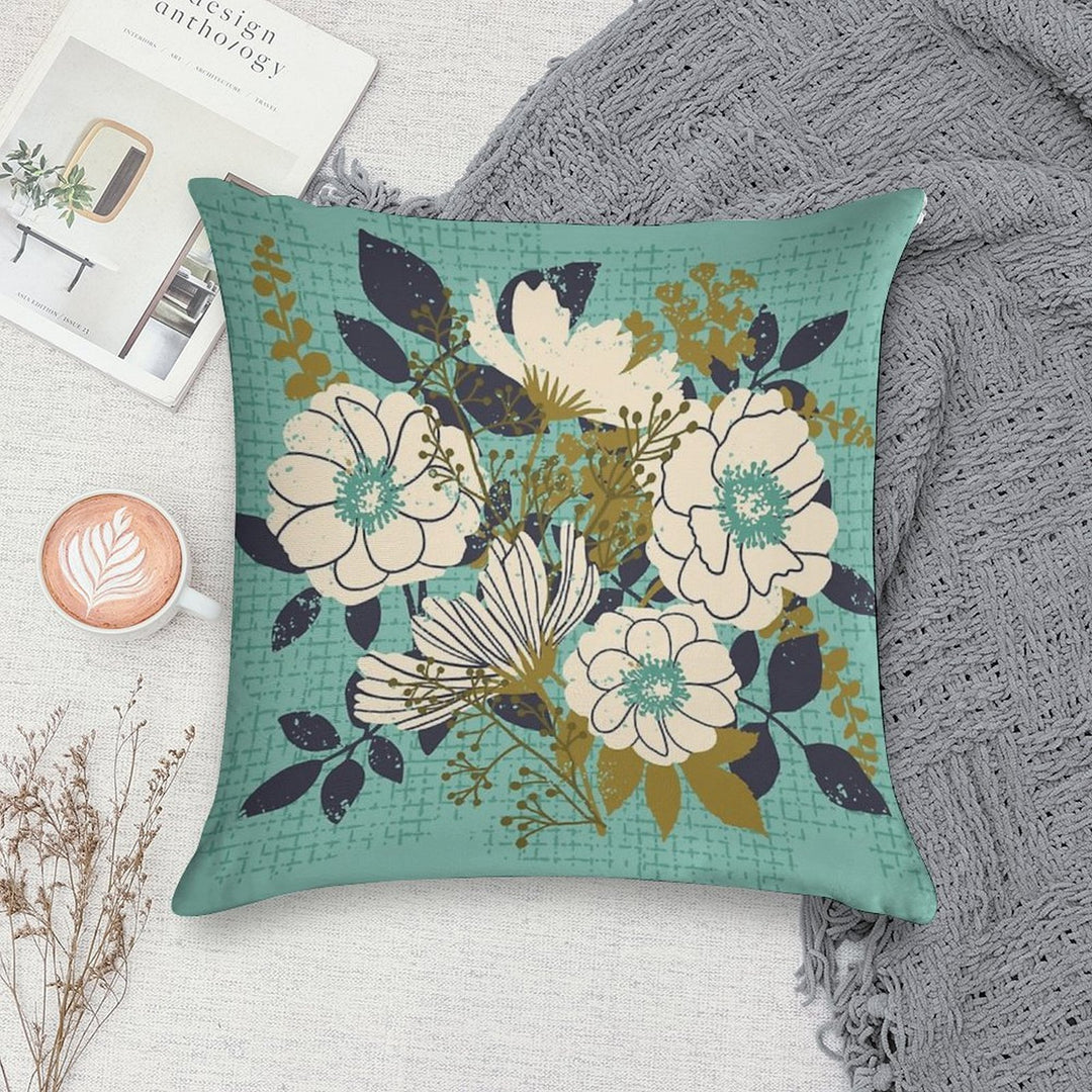 Floral Bouquet ~ on Turquoise Soft Decorative Cover Throw Pillow