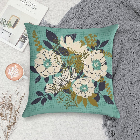 Floral Bouquet ~ on Turquoise Soft Decorative Cover Throw Pillow