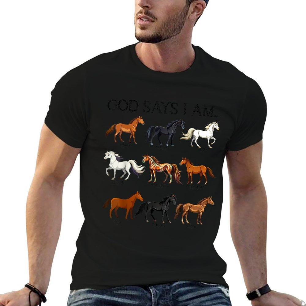 Horses God Says I Am Christian Girln Bible Verse Jesus  Cotton T-Shirt