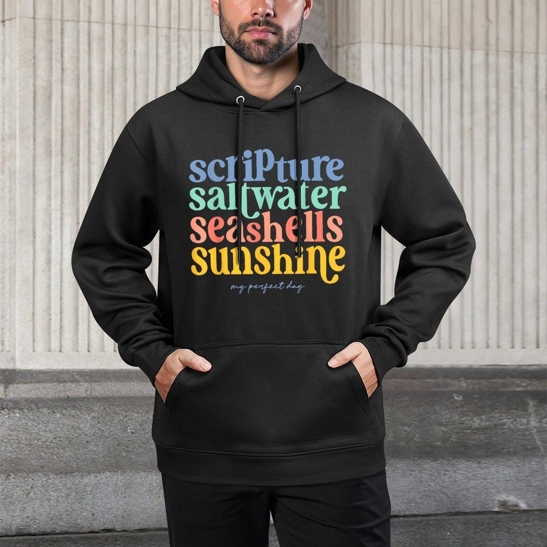 Scripture Saltwater Seashells Sunshine My Perfect Day All-Day Comfort Hoodie
