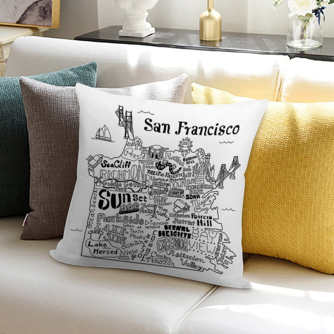 San Francisco Illustrated Map Soft High-Density Material Throw Pillow