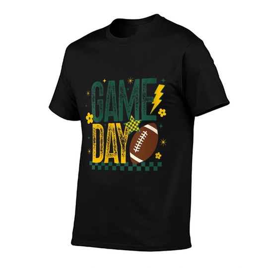Womens Game Day Football Season Retro Green Gold Checker Touchdown  Breathable T-Shirt