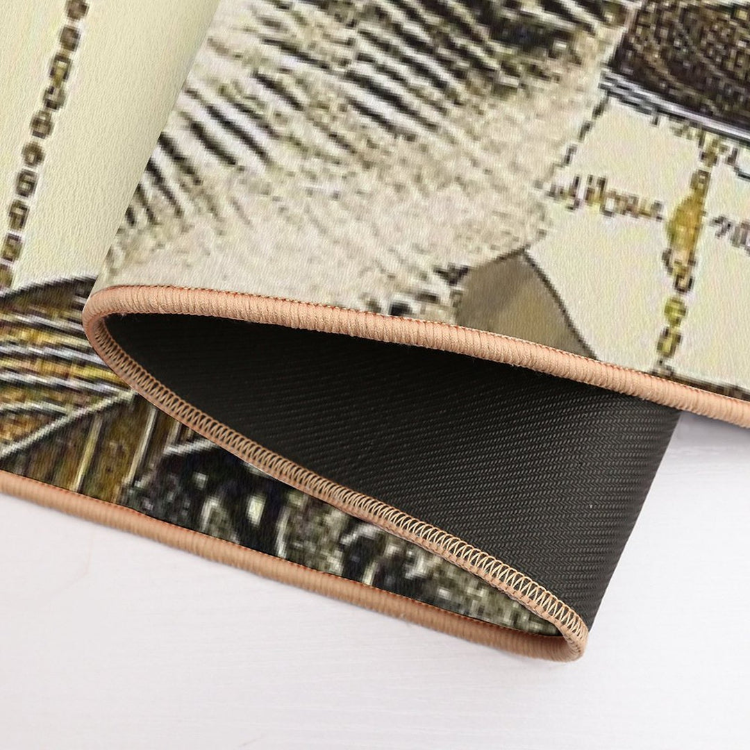 Whimsical Floral Cat Artwork Print  Anti-Trip Bath Mat