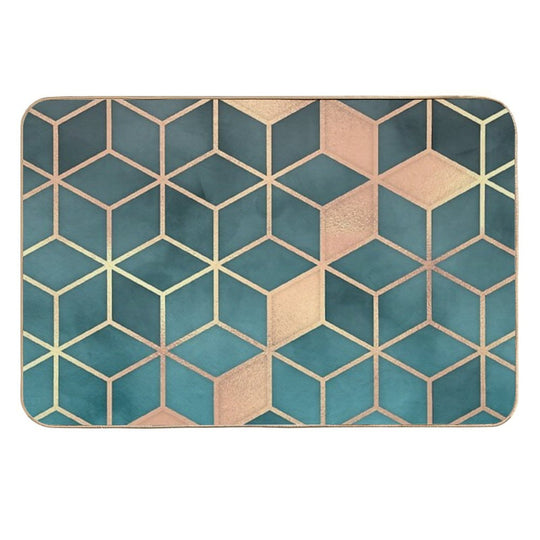 Gold Turquoise Black Gradient Cube  Long-Lasting Bath Mat