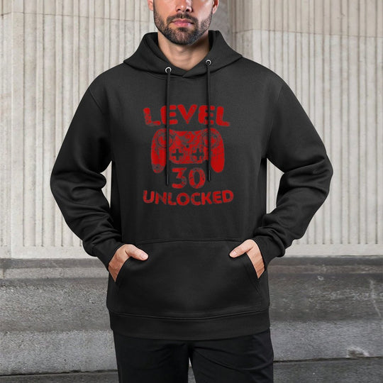 Level 30 Unlocked  Video Gamer 30th Birthday Funny Idea Medium-Weight Fabric Hoodie