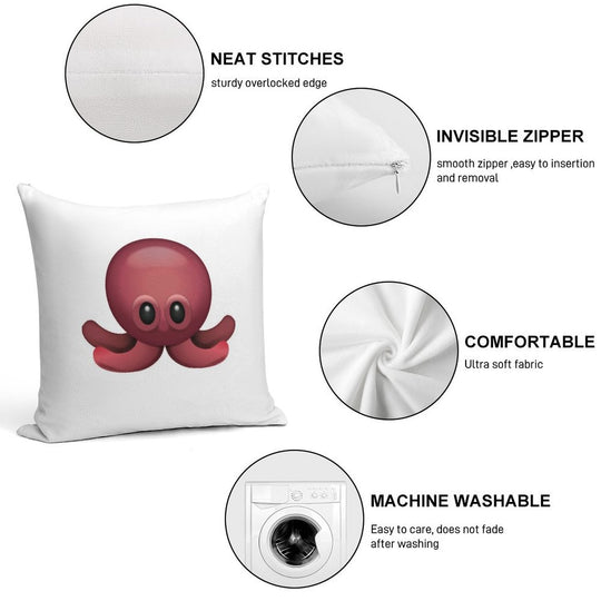 Cute Octopus Emoji Soft Luxury Feel Throw Pillow