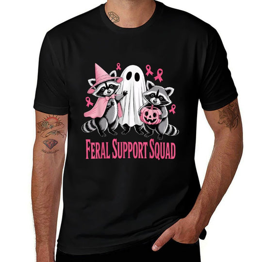 Feral Support Squad Funny Breast Cancer Halloween  Easy-care T-Shirt