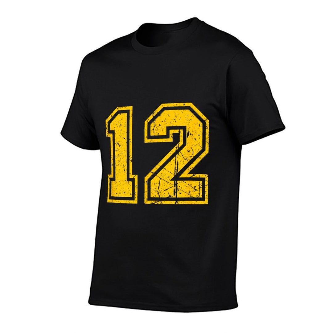 Number #12 Sport Yellow Vintage Number  Rolled Sleeves T-Shirt
