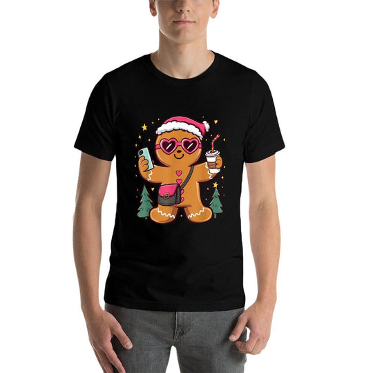 Gingerbread Man Cookie Santa Claus Hat Christmas Boys Girls  Wrinkle-resistant T-Shirt