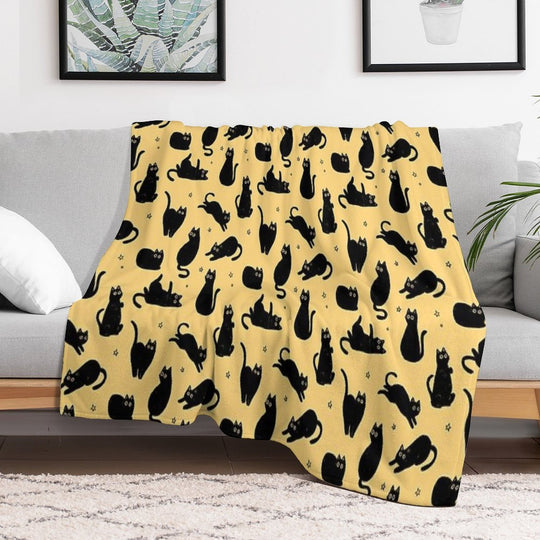 Black Cat Pattern Easy Care Throw Blanket