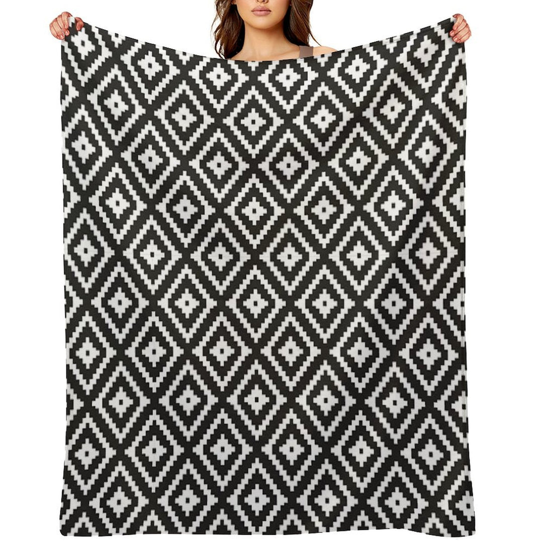 Aztec - White on Black Eco-conscious Throw Blanket