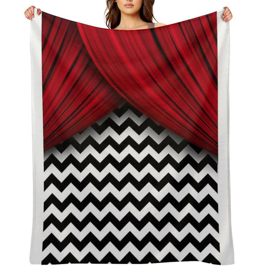 Twin Peaks Red Curtains Black And White Chevron Comfort Throw Blanket