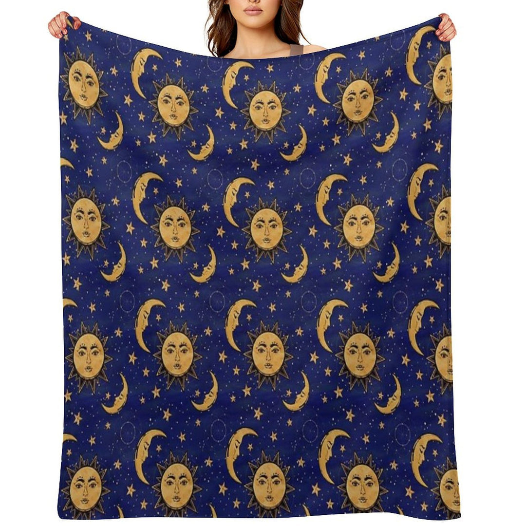 Vintage Moon And Sun Stars Celestial Gift-ready Throw Blanket