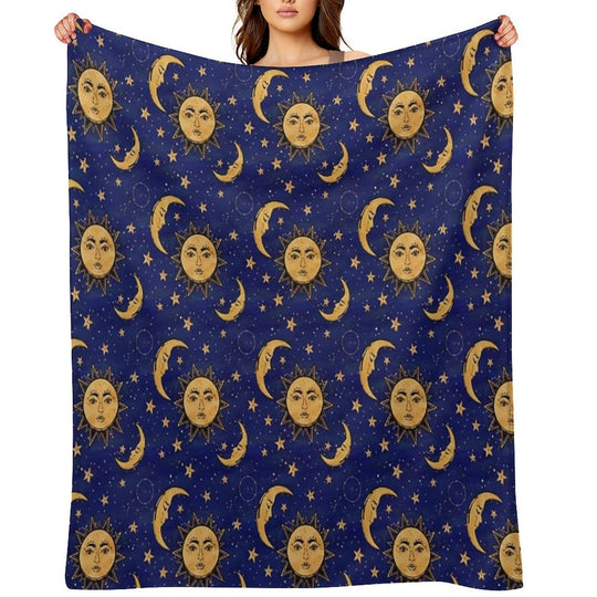 Vintage Moon And Sun Stars Celestial Gift-ready Throw Blanket