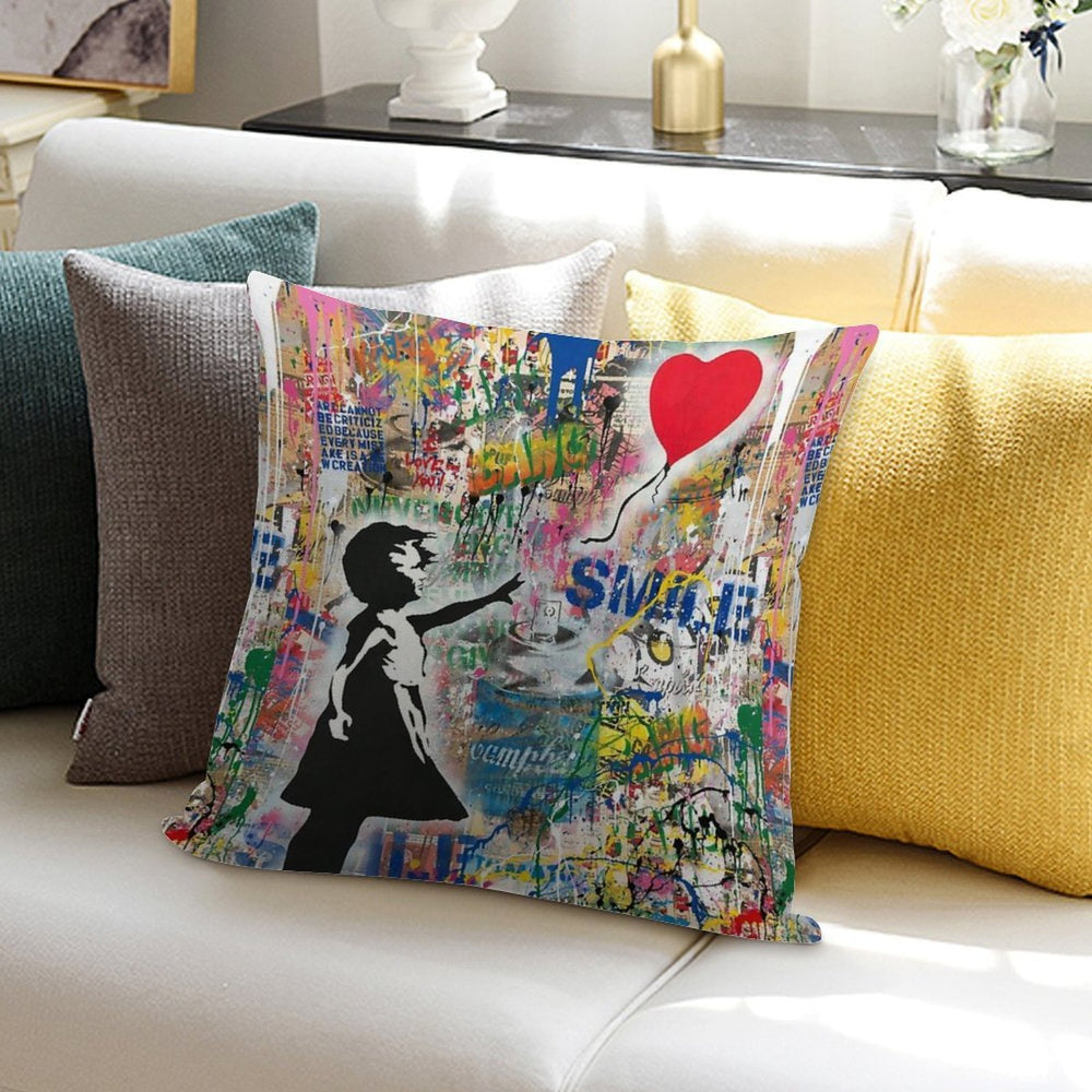 Balloon Girl Street Art Mashup Soft Multiple Sizes Throw Pillow