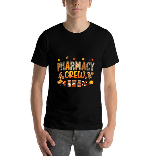 Pharmacy Crew Pharmacist Squad Autumn Fall Leaves Pumpkin  Heathered Texture T-Shirt