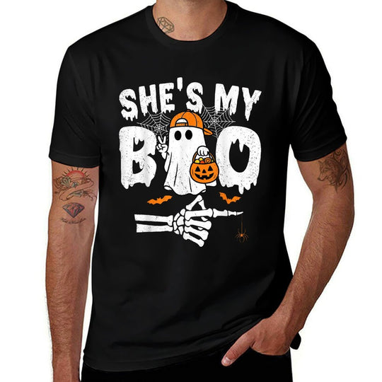 Hes My Boo Matching Couple Halloween Couples Shes My Boo Comfortable T-Shirt