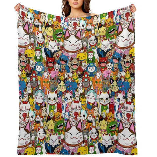 Maneki Neko (Lucky Cat) Collection Eco-conscious Throw Blanket