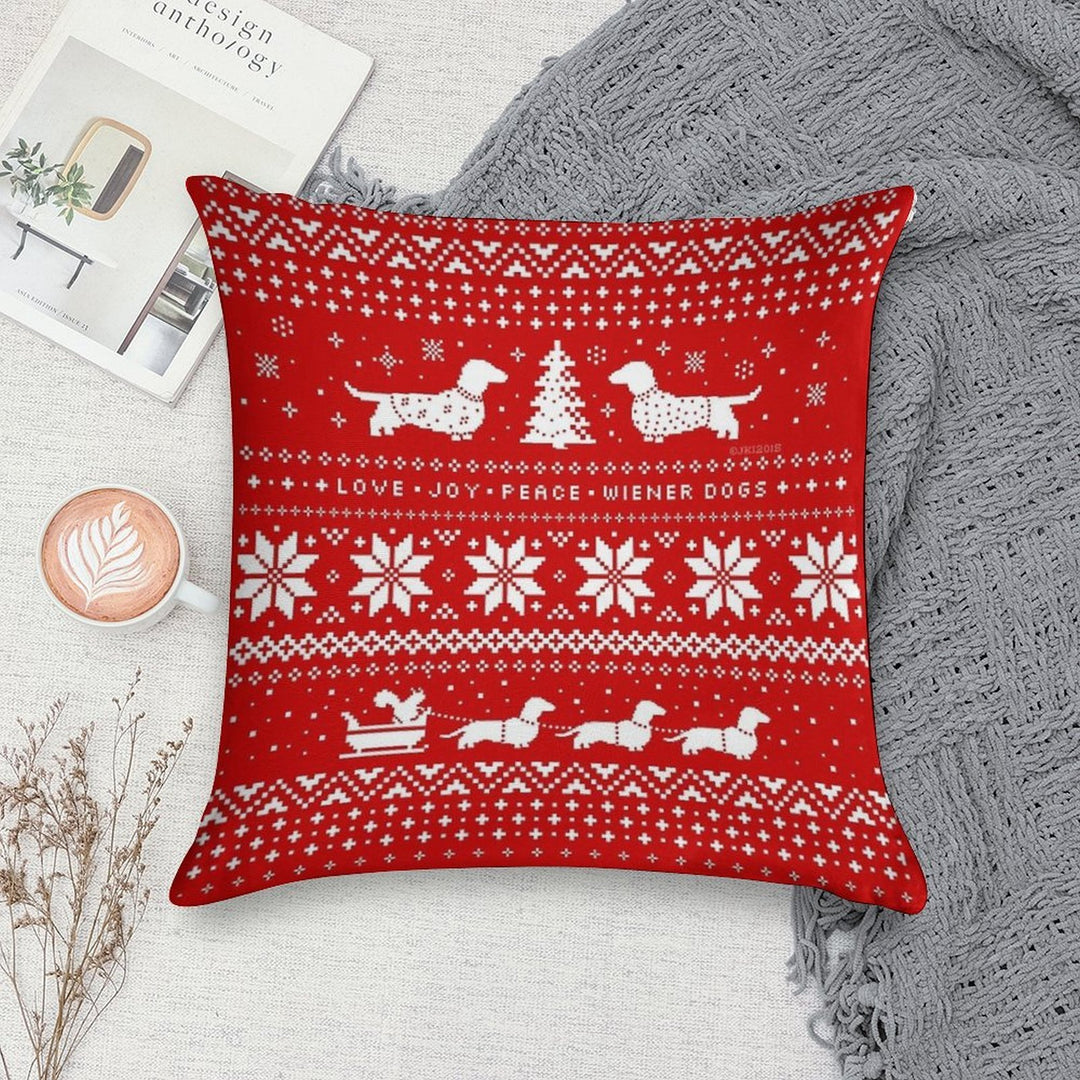 Dachshunds Christmas Sweater Pattern Soft Reinforced Edging Throw Pillow