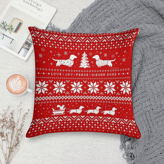 Dachshunds Christmas Sweater Pattern Soft Reinforced Edging Throw Pillow