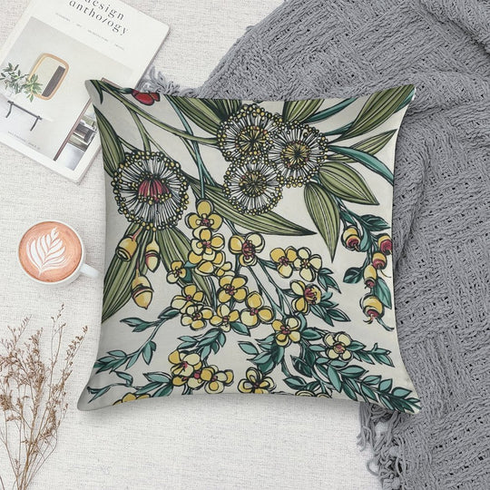 Retro Australian Native Floral Soft Short Plush Fabric Throw Pillow