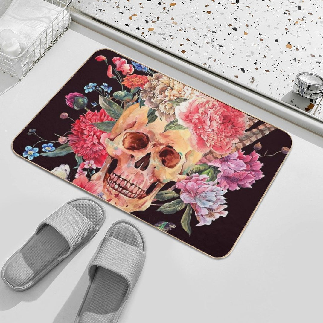 Watercolor Sugar Skull And Flower  Toxin-Free Bath Mat