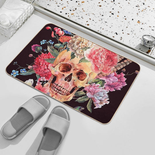 Watercolor Sugar Skull And Flower  Toxin-Free Bath Mat