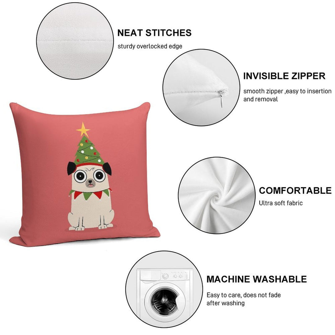 It's Christmas for Pug's Sake Soft High-Density Material Throw Pillow
