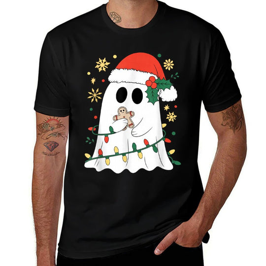 Ghost Christmas Santa Spooky Christmas  Rolled Sleeves T-Shirt