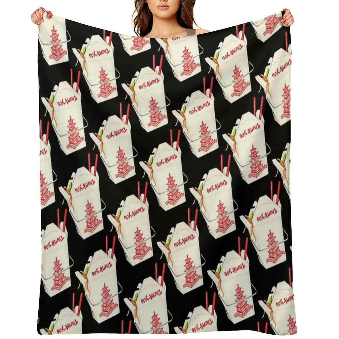 Chinese Takeout Pattern - Black Lightweight Throw Blanket