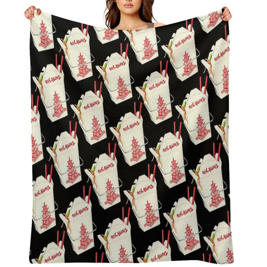 Chinese Takeout Pattern - Black Lightweight Throw Blanket