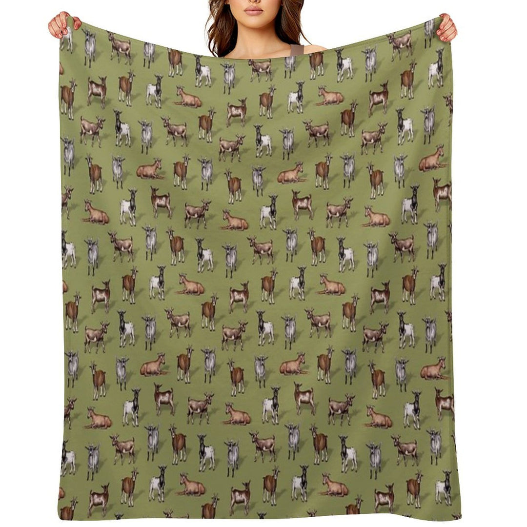 Tiny Goats on Green - Goat Herd Pattern Versatility Throw Blanket