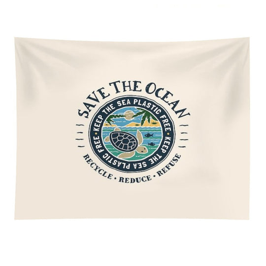 Save The Ocean Keep The Sea Plastic Free Turtle Scene Tapestry