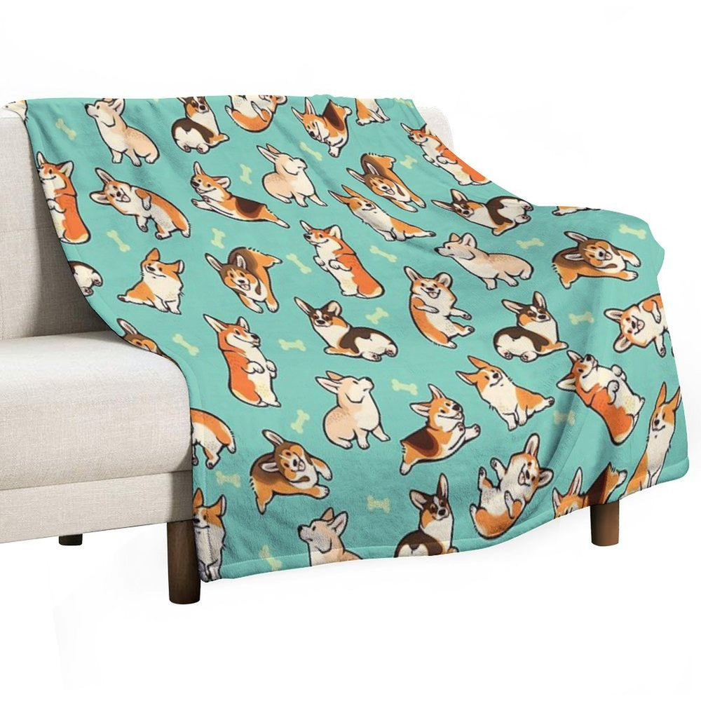 Jolly Corgis in Green Wrinkle-free Throw Blanket