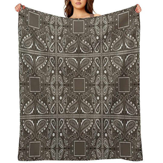 Gray Paisley Bandana Pattern Sustainable Throw Blanket