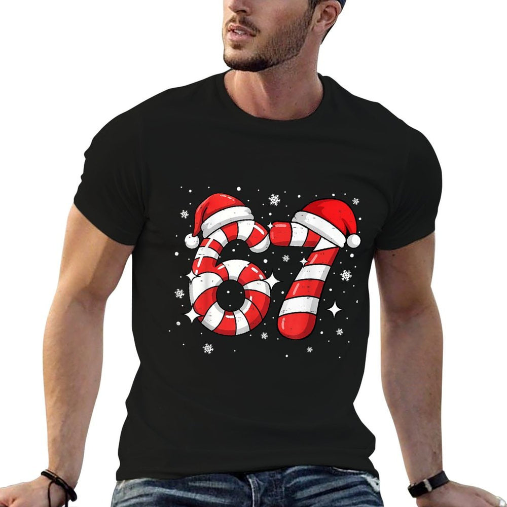 67 Meme Six Seven Candy Cane Christmas Boys Girls Kids  Relaxed-fit T-Shirt