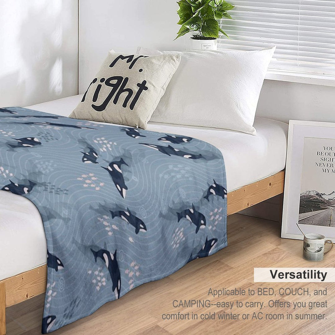 Orca in Motion  Blue-gray Ocean Pattern Gift-ready Throw Blanket