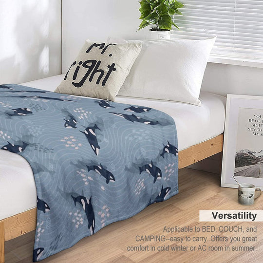 Orca in Motion  Blue-gray Ocean Pattern Gift-ready Throw Blanket