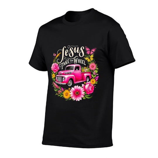 Jesus Take The Wheel Floral Farm Truck Christmas Xmas  Summer-ready Fabric T-Shirt