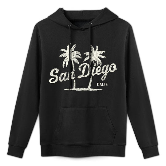 San Diego California Vintage 70s Palm Trees Graphic Easy Care Hoodie