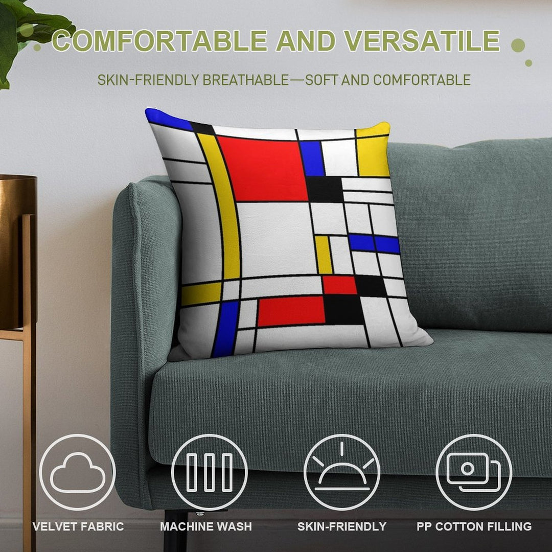 Bauhouse Mondrian Style Soft Durable Construction Throw Pillow