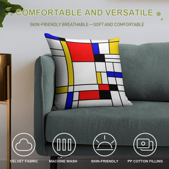 Bauhouse Mondrian Style Soft Durable Construction Throw Pillow