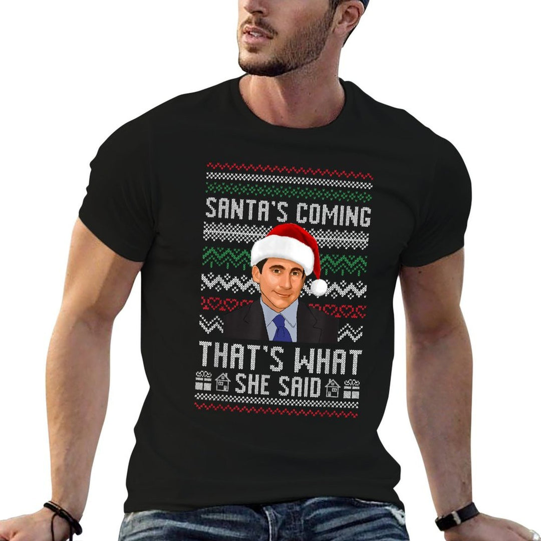 Santas Coming Thats What She Said Ugly Christmas  Oversized Silhouette T-Shirt