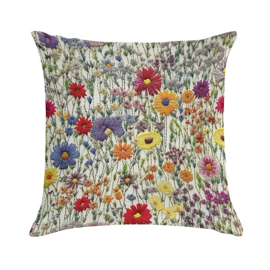 Embroidered Wildflowers Soft Ultra-Soft Texture Throw Pillow