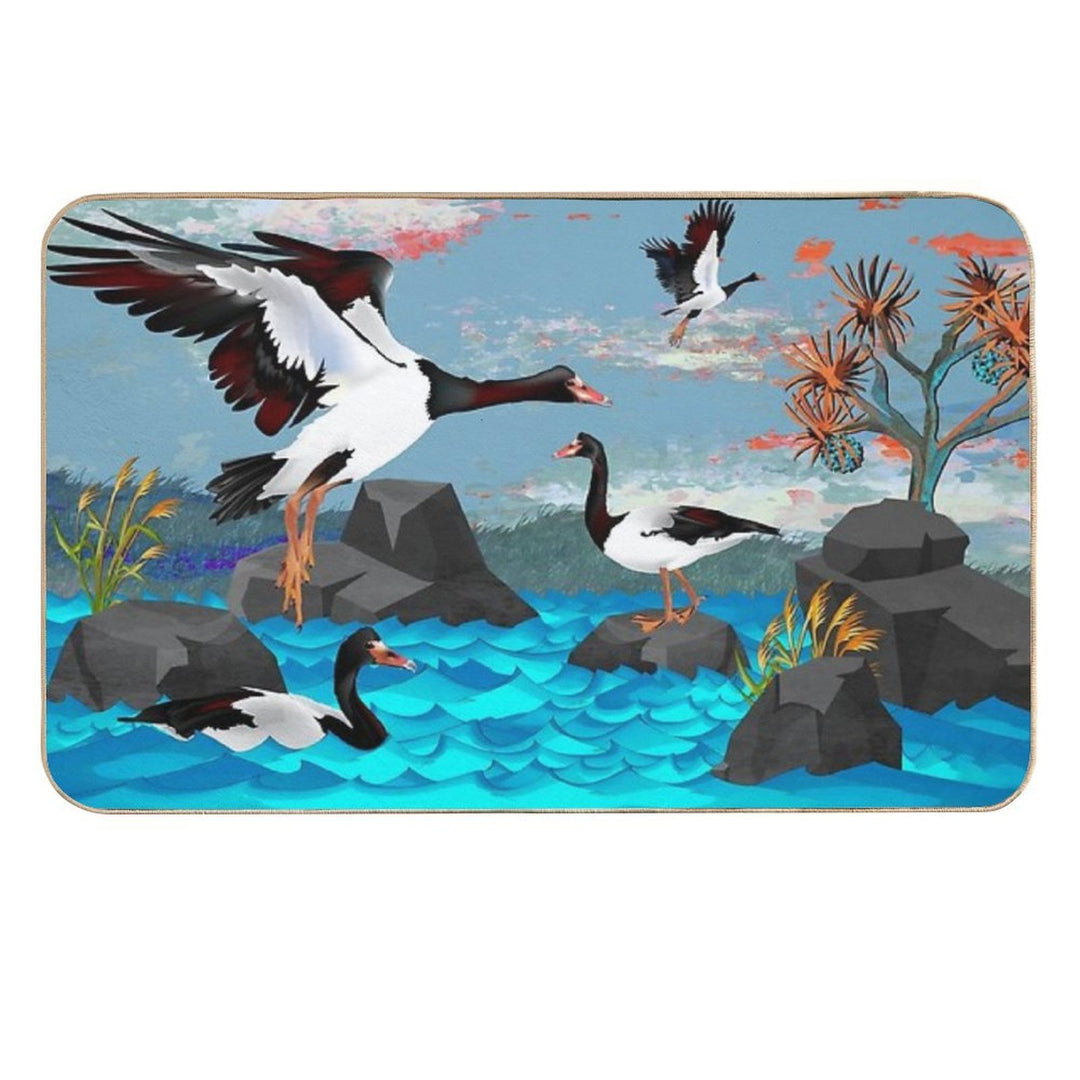 Magpie Geese of Black Rock Lake.  Absorbent Bath Mat