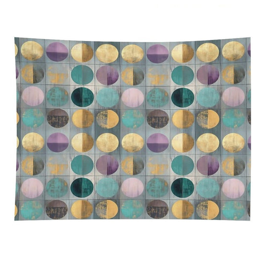 Vintage Geometric Circles – Abstract Gold & Teal Ar Tapestry
