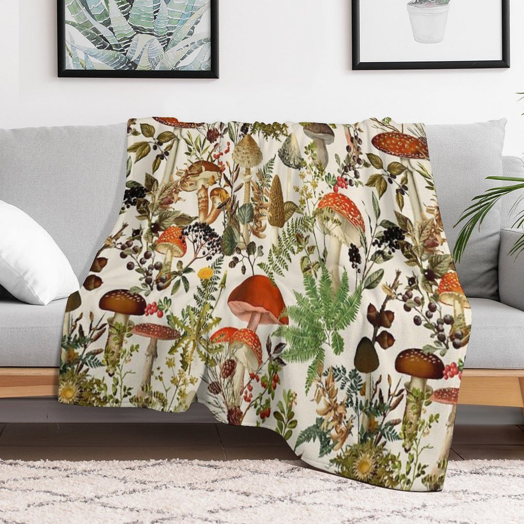 Vintage Mushrooms Forest Botanical Garden Pattern - Beige Nightgarden Compact Throw Blanket