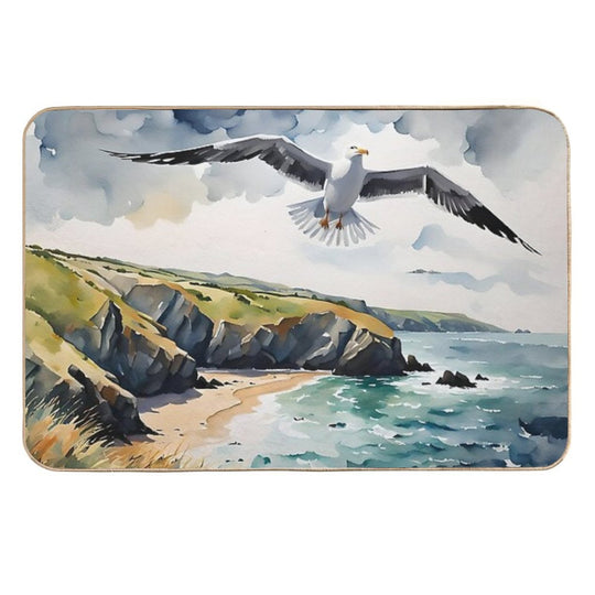 Sea Gull over The English Coast  Fade-Resistant Bath Mat